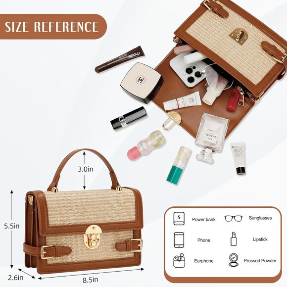 Straw Purse Woven Summer Beach Shoulder Clutch Crossbody Tote Women - Picture 3 of 6